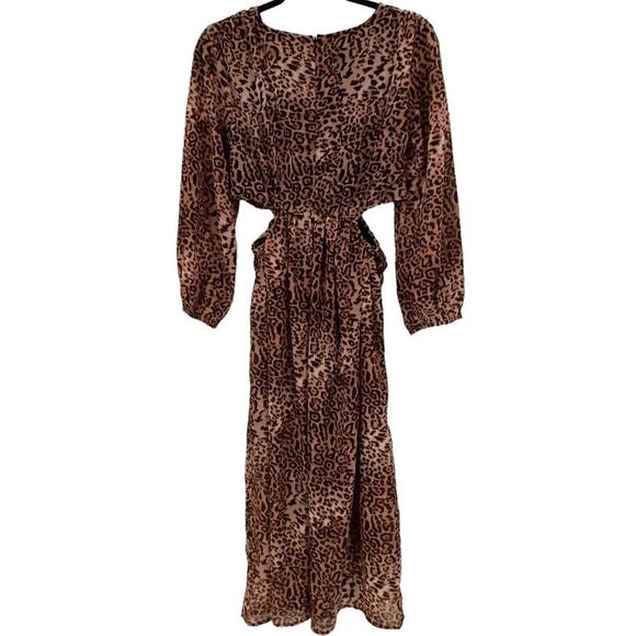 Anthropologie Ranna Gill Tan Black Gold Leopard Print Midi Dress Size Small - Picture 10 of 16